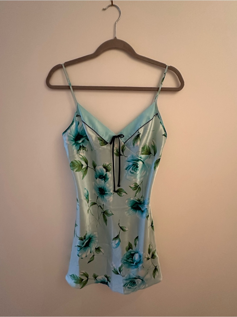 Floral Satin Slip Dress in Aqua Green
